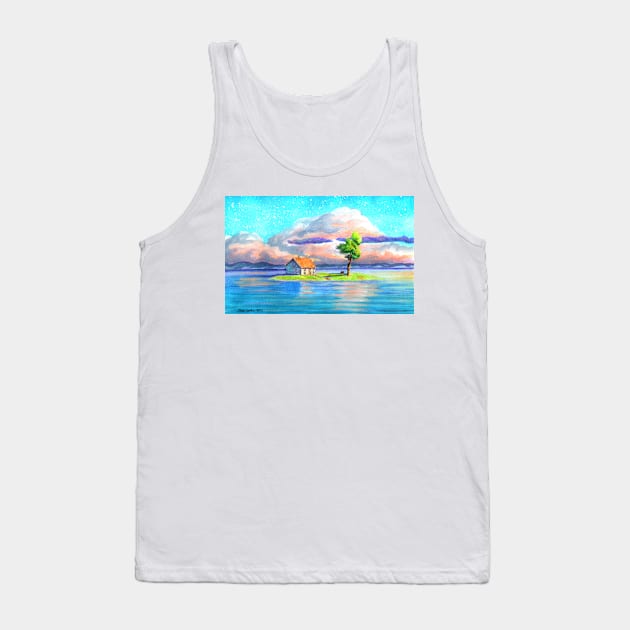 Island House | Watercolour and Gouache Tank Top by MariaCameliaArt